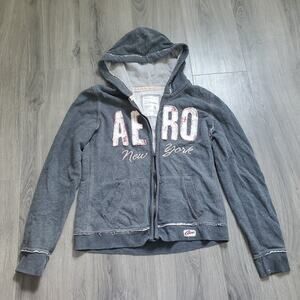 Aeropostale Hoodie Womens XL Full Zip Embroidered Spell Out New York Distressed